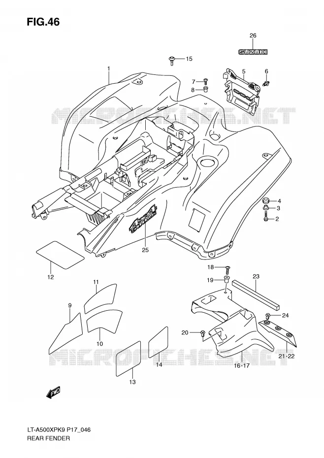 GARDE BOUE ARRIERE (MODEL K9) Suzuki QUAD 500 KINGQUAD 2010  LT-A500XPL0(P17)