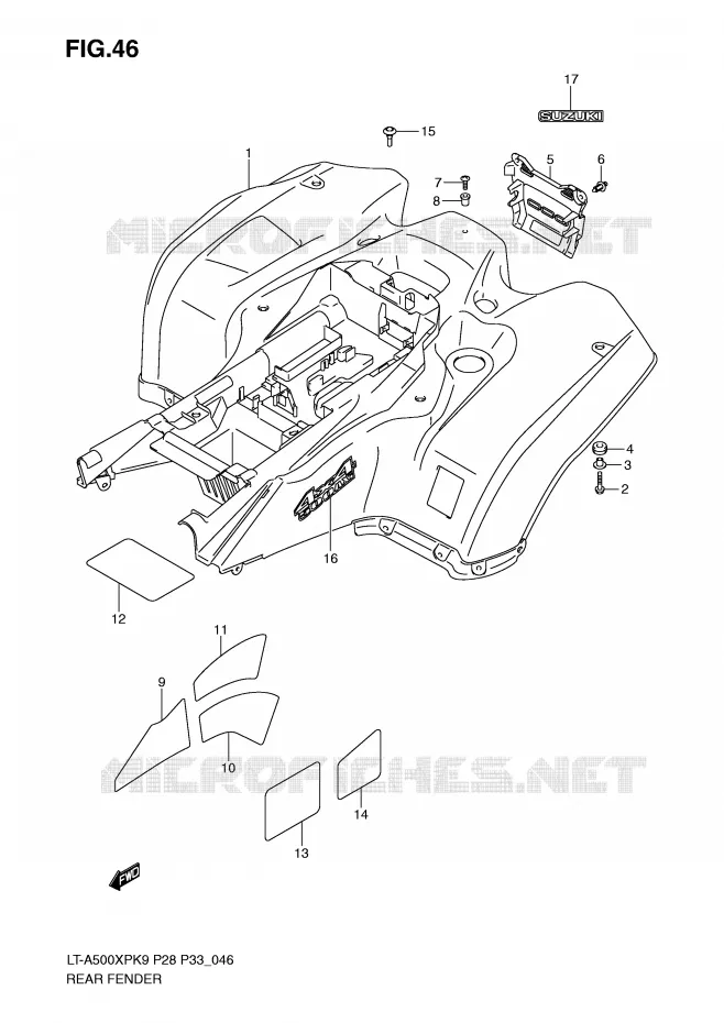 GARDE BOUE ARRIERE (MODEL K9) Suzuki QUAD 500 VINSON 2010  LT-A500XPZL0(P28/P33)