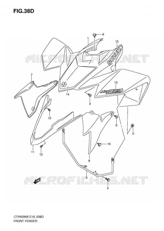 GARDE BOUE AVANT (LT-R450K9) Suzuki QUAD 450 QUADRACER 2007  LT-R450K7(E19)