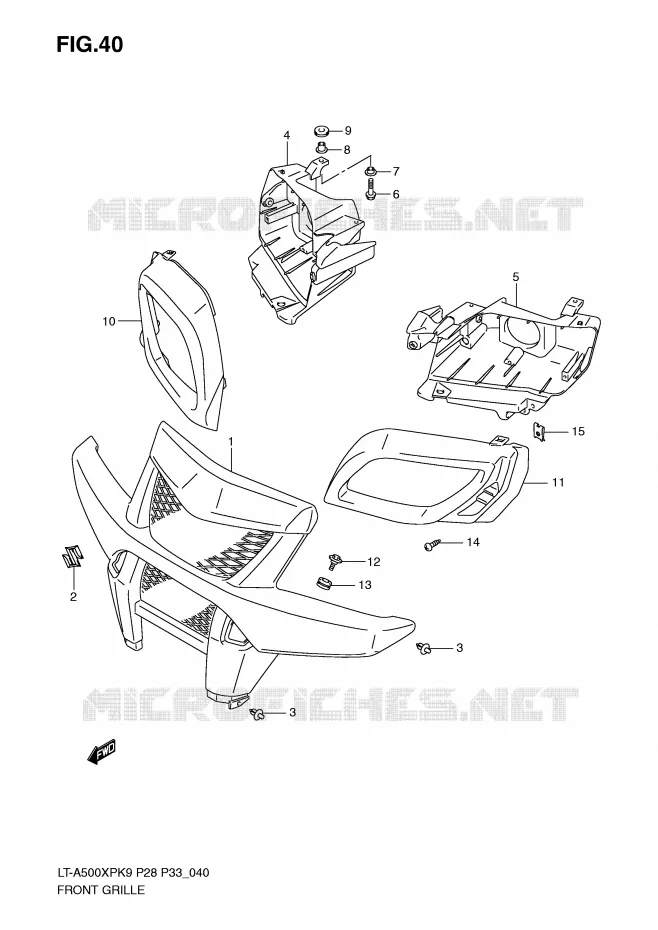 PARE CHOC AVANT - ENTOURAGE DE PHARE Suzuki QUAD 500 VINSON 2009  LT-A500XPK9(P28/P33)