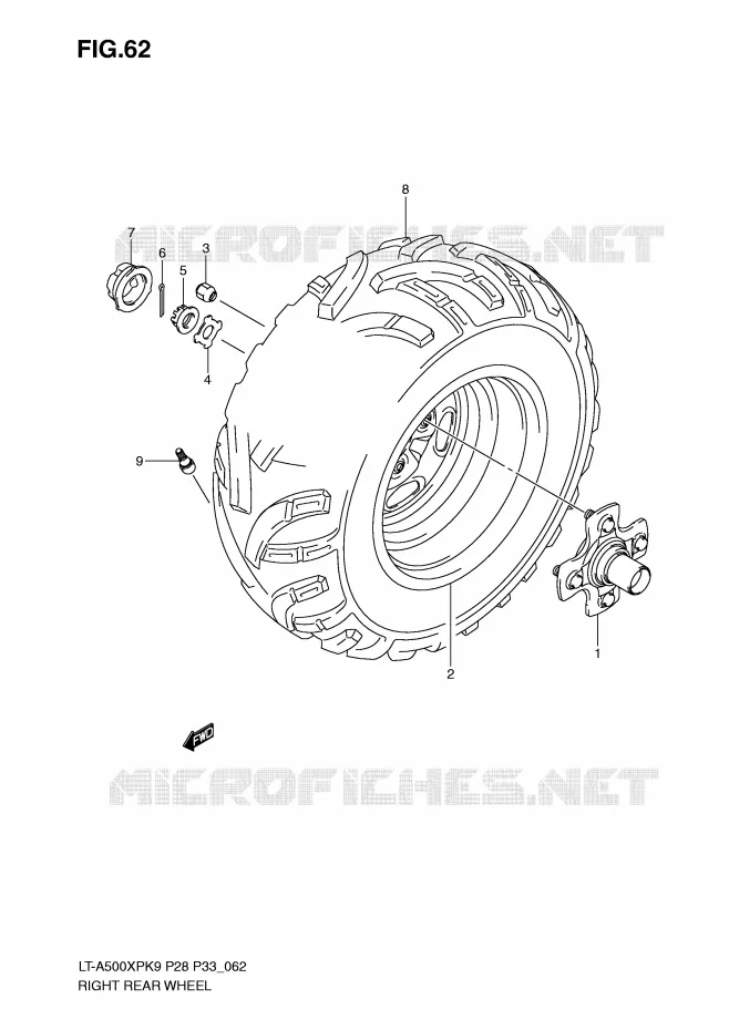 ROUE ARRIERE DROITE Suzuki QUAD 500 KINGQUAD 2010  LT-A500XPL0(P28/P33)