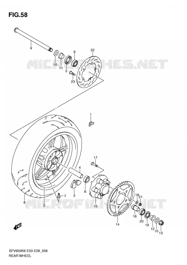 ROUE ARRIERE (SFV650K9/L0) Suzuki MOTO 650 GLADIUS 2010  SFV650L0(E3/E28)