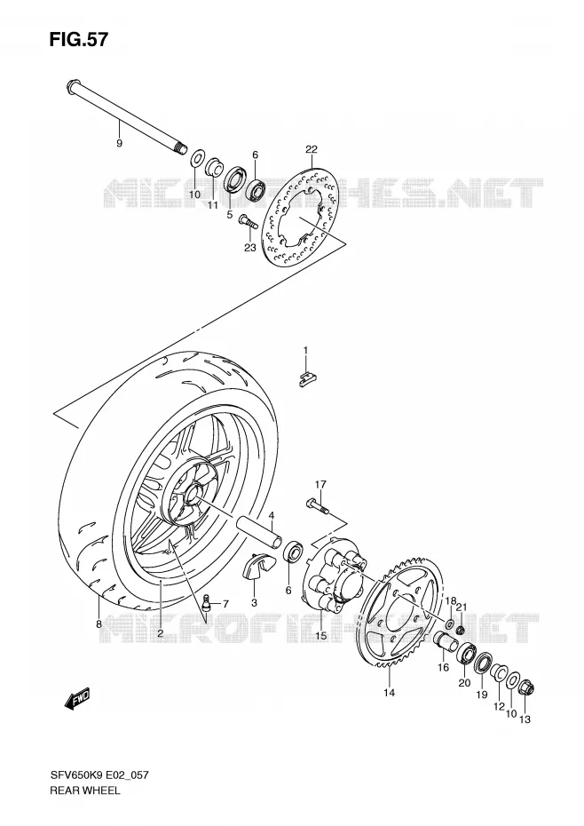 ROUE ARRIERE (SFV650K9/UK9/L0/UL0) Suzuki MOTO 650 GLADIUS 2009  SFV650AK9(E2)