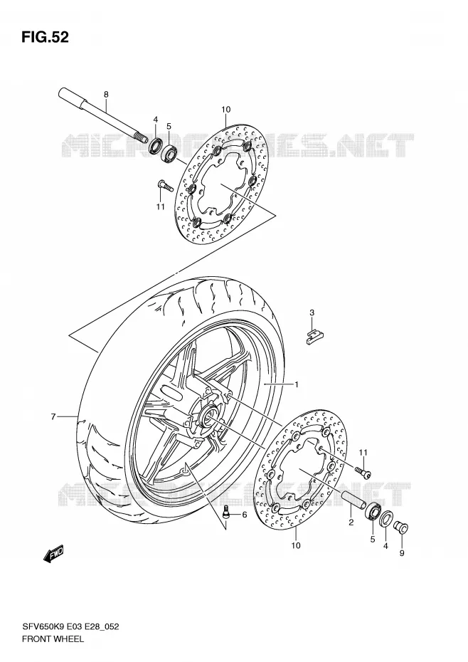 ROUE AVANT (SFV650K9/L0) Suzuki MOTO 650 GLADIUS 2010  SFV650L0(E3/E28)