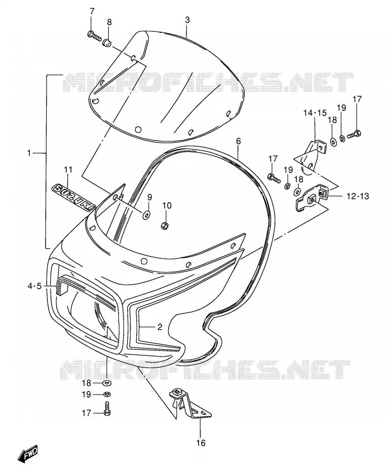 CARENAGE TETE DE FOURCHE (GS125ESD) Suzuki MOTO 125 GS 1990  GS125ESL(E1)
