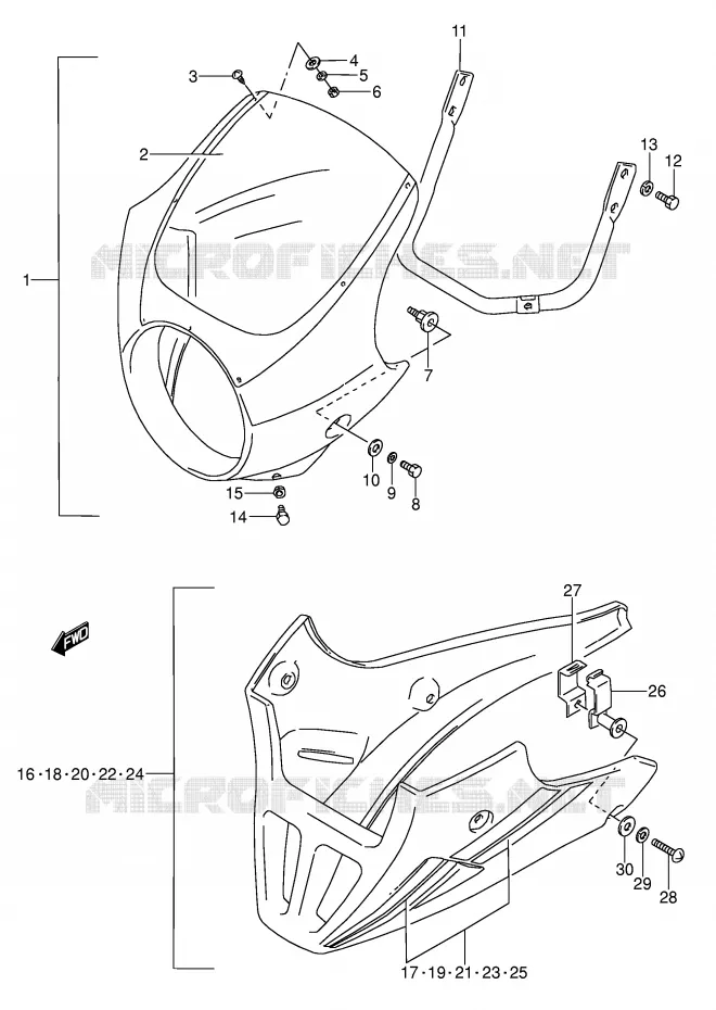 CARENAGE TETE DE FOURCHE (MODELE K/L OPTIONNEL) Suzuki MOTO 500 GS-E 1993  GS500EUP(E2)