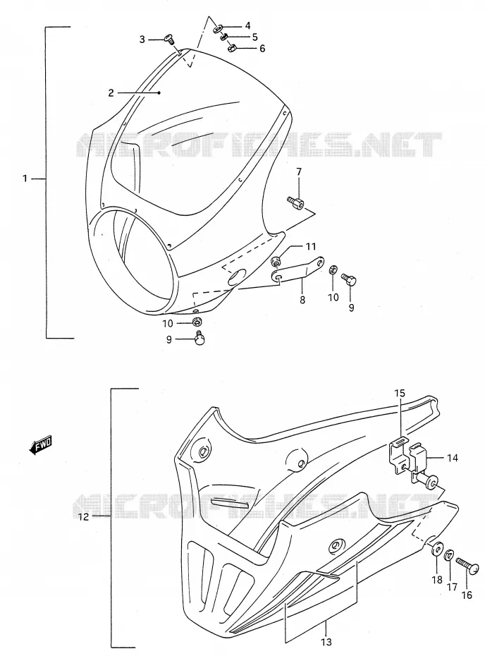 CARENAGE TETE DE FOURCHE (MODELE M/N/P/R/S/T OPTIONNEL) Suzuki MOTO 500 GS-E 1992  GS500EUN(E28)