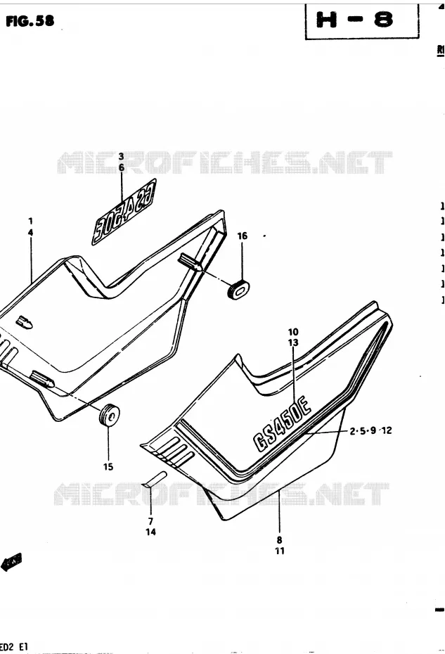 CARENAGES ARRIERE  (MODELE D) Suzuki MOTO 450 GS 1982  GS4502(2/Z/D)