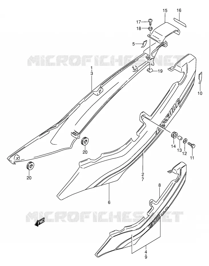 CARENAGES ARRIERE  (MODELE K/L) Suzuki MOTO 500 GS-E 1995  GS500EUS(E2)