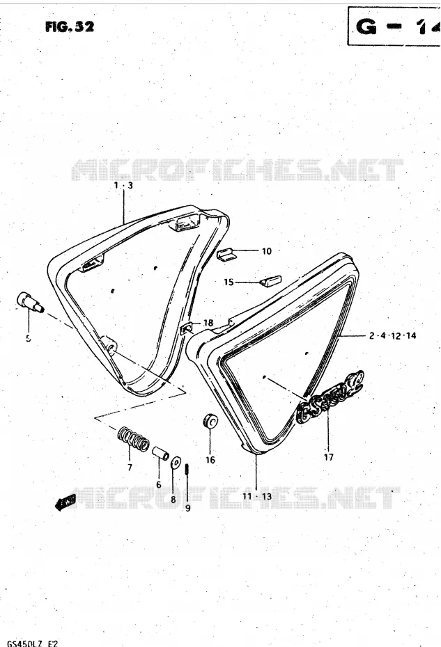 CARENAGES ARRIERE  (MODELE X E22, E25) Suzuki MOTO 450 GS-L 1999  GS450LX(E2)