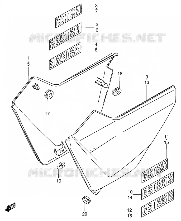CARENAGES ARRIERE  (MODELE Z) Suzuki MOTO 125 GS 1994  GS125ESR(E1)