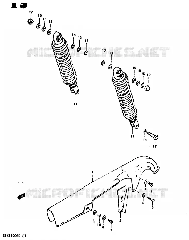 CARTER DE CHAINE - AMORTISSEUR ARRIERE (GSX1100Z/D/XD) Suzuki MOTO 1100 GSX-E 1982  GSX1100EZ(Z/D)