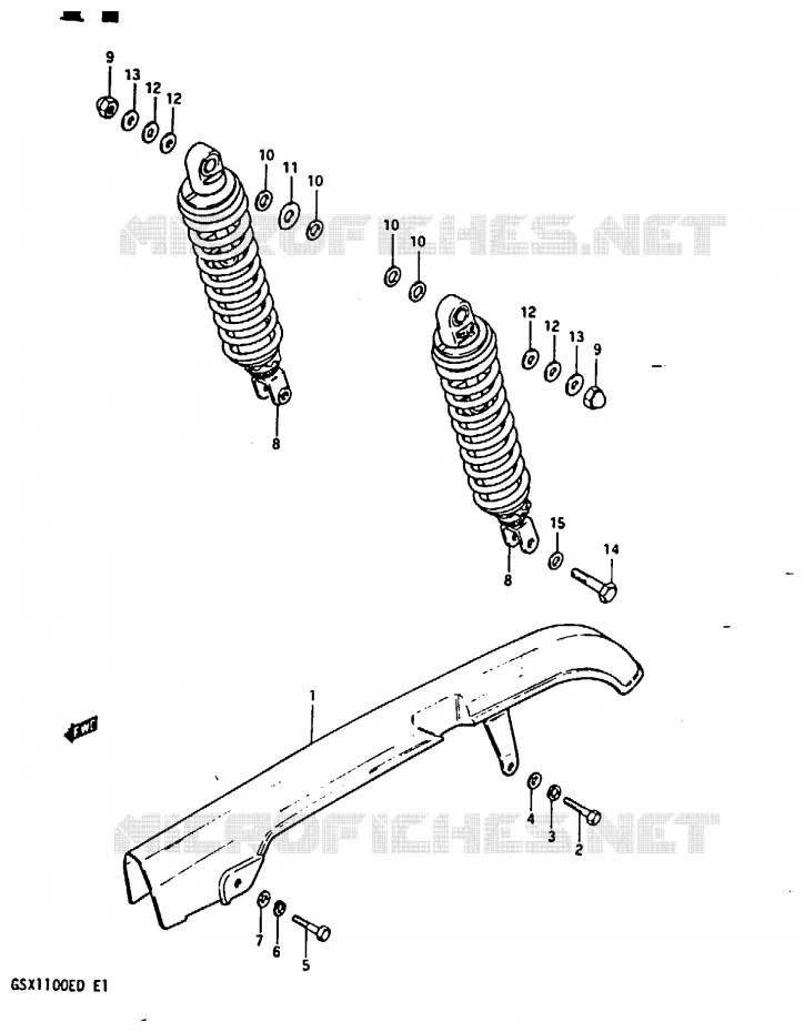 CARTER DE CHAINE - AMORTISSEUR ARRIERE (MODELE Z) Suzuki MOTO 1100 GSX-E 1983  GSX1100EXD(Z/D)