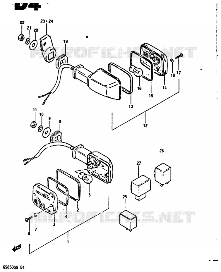 CLIGNOTANTS (E2, E4, E22, E25) Suzuki MOTO 850 GS 1985  GS850GF(E4)