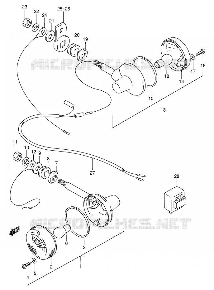 CLIGNOTANTS (E2,E4,E34,E53,MODELE N/P/R E24) Suzuki MOTO 250 GN 1994  GN250R(E2)