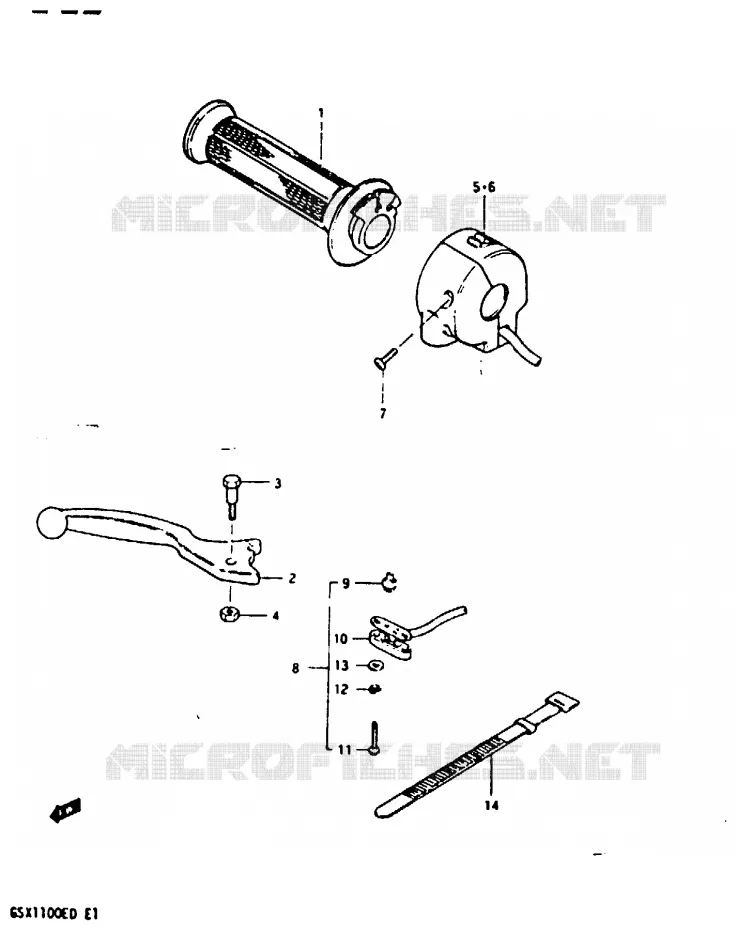 ENSEMBLE LEVIER - COMMODO DROIT (MODELE D) Suzuki MOTO 1100 GSX 1983  GSX1100D(Z/D)