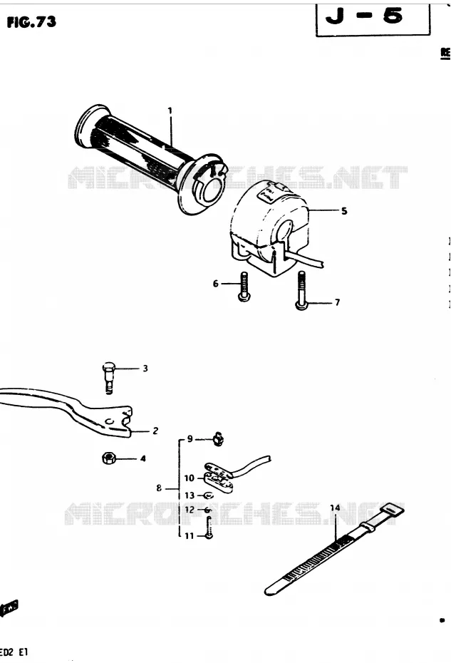 ENSEMBLE LEVIER - COMMODO DROIT (MODELE D) Suzuki MOTO 450 GS-S 1983  GS450SD(2/Z/D)