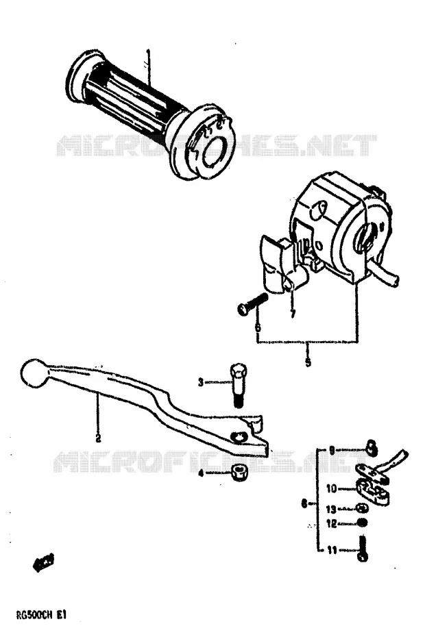 ENSEMBLE LEVIER - COMMODO DROIT (MODELE G) Suzuki MOTO 500 RG 1987  RG500CH(E1)