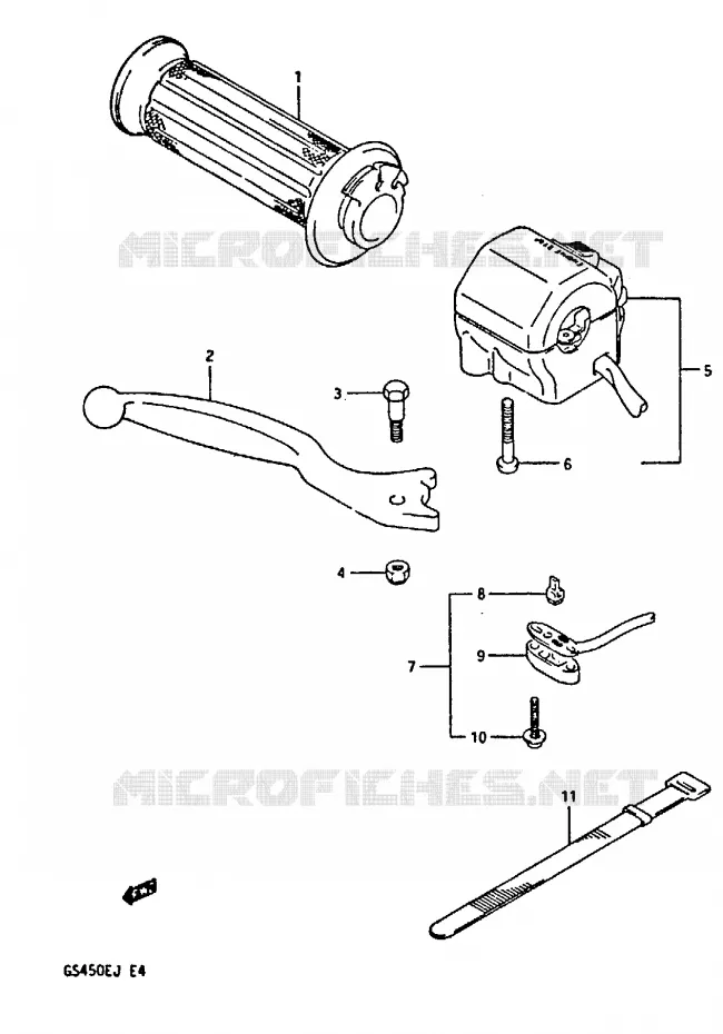 ENSEMBLE LEVIER - COMMODO DROIT (MODELE J) Suzuki MOTO 450 GS-S 1987  GS450SH(E/F/G/H/J)