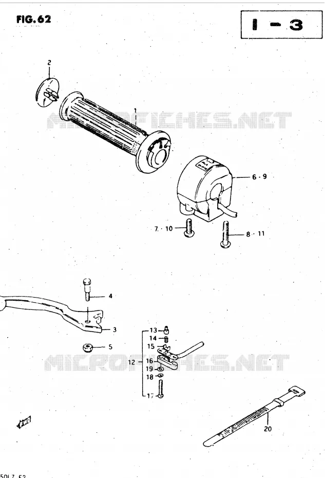 ENSEMBLE LEVIER - COMMODO DROIT (MODELE T, X) Suzuki MOTO 450 GS-L 1996  GS450LT(E2)