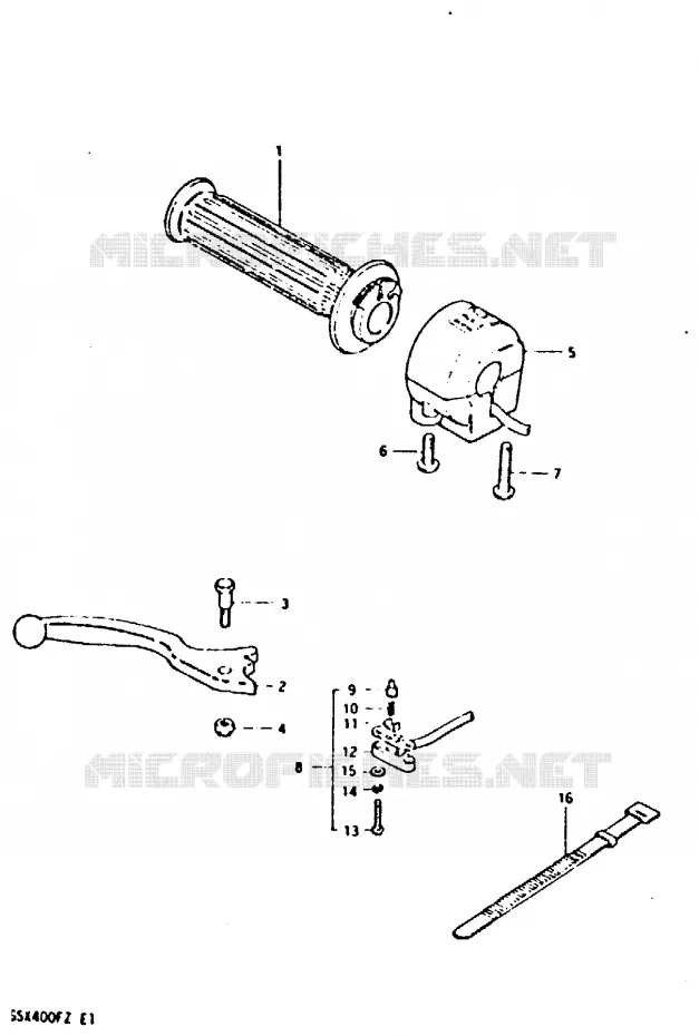 ENSEMBLE LEVIER - COMMODO DROIT (MODELE X) Suzuki MOTO 400 GSX 1982  GSX400FZ(X/Z)