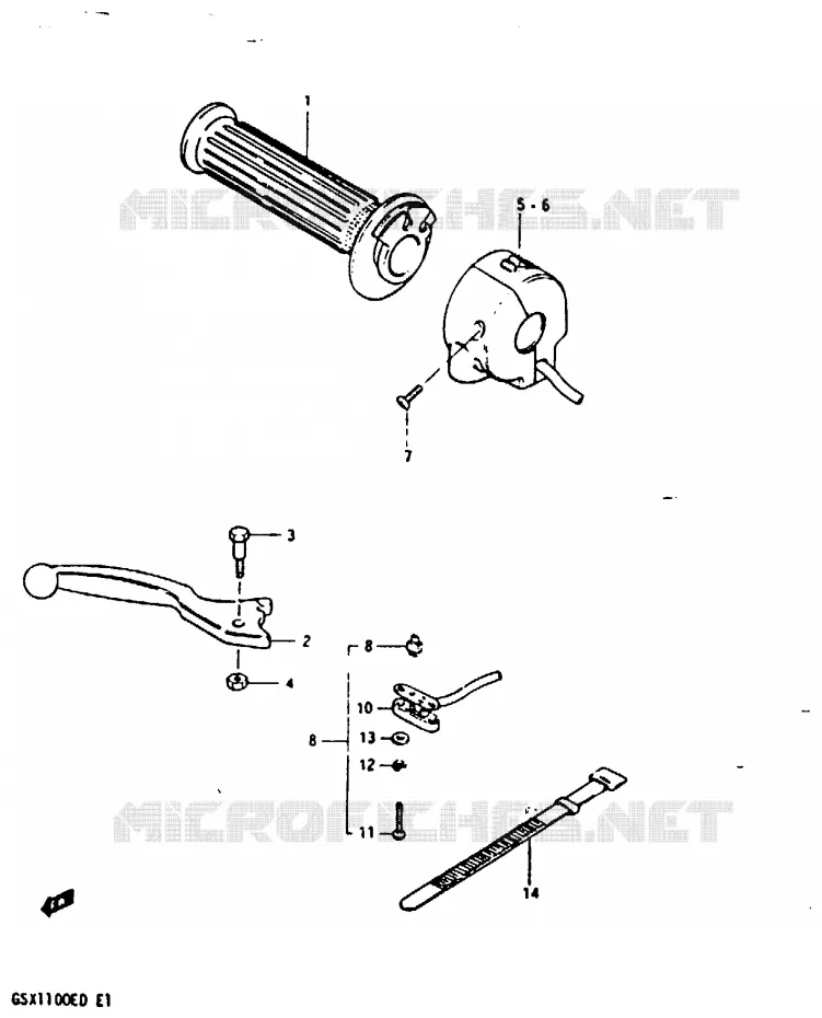 ENSEMBLE LEVIER - COMMODO DROIT (MODELE Z) Suzuki MOTO 1100 GSX 1983  GSX1100D(Z/D)