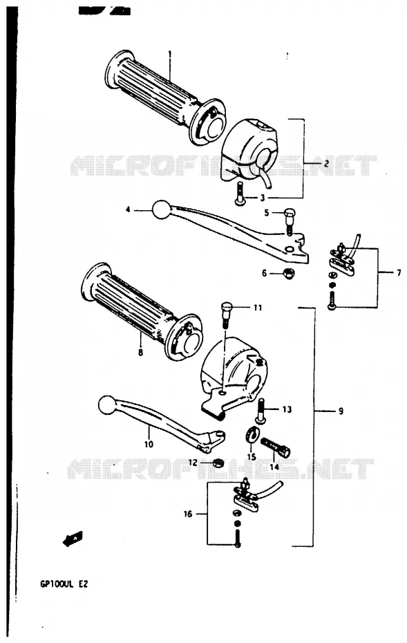 ENSEMBLE LEVIER - COMMODO DROIT Suzuki MOTO 100 GP 1983  GP100D(X/D/L)