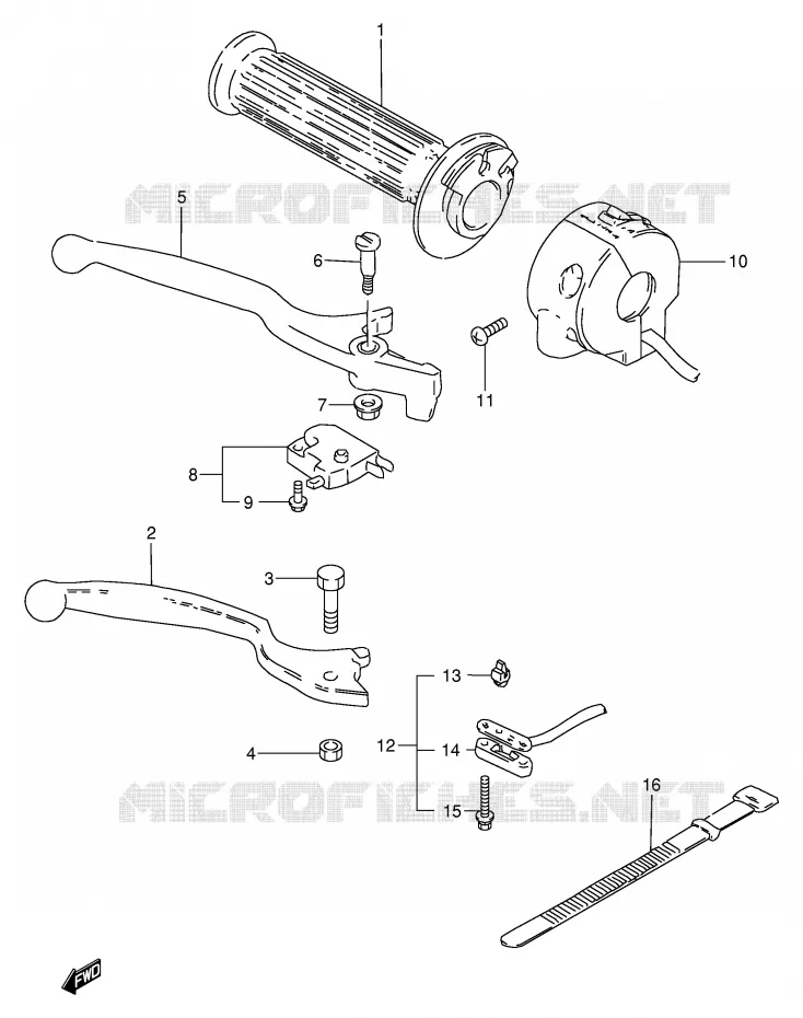 ENSEMBLE LEVIER - COMMODO DROIT Suzuki MOTO 250 GN 1993  GN250P(E2)