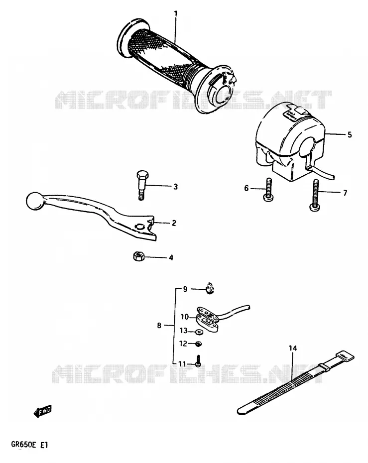 ENSEMBLE LEVIER - COMMODO DROIT Suzuki MOTO 650 TEMPTER 1983  GR650D(D/E)