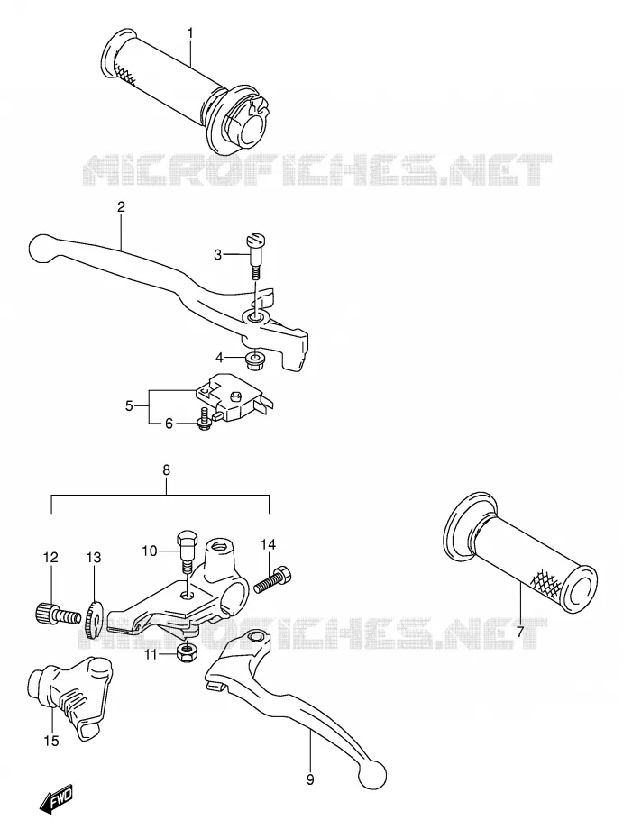 ENSEMBLE LEVIERS - POIGNEES (MODELE K) Suzuki MOTO 500 GS-E 1992  GS500EUN(E2)