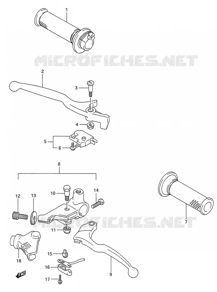ENSEMBLE LEVIERS - POIGNEES (MODELE K) Suzuki MOTO 500 GS-E 1995  GS500ESKS(E28)