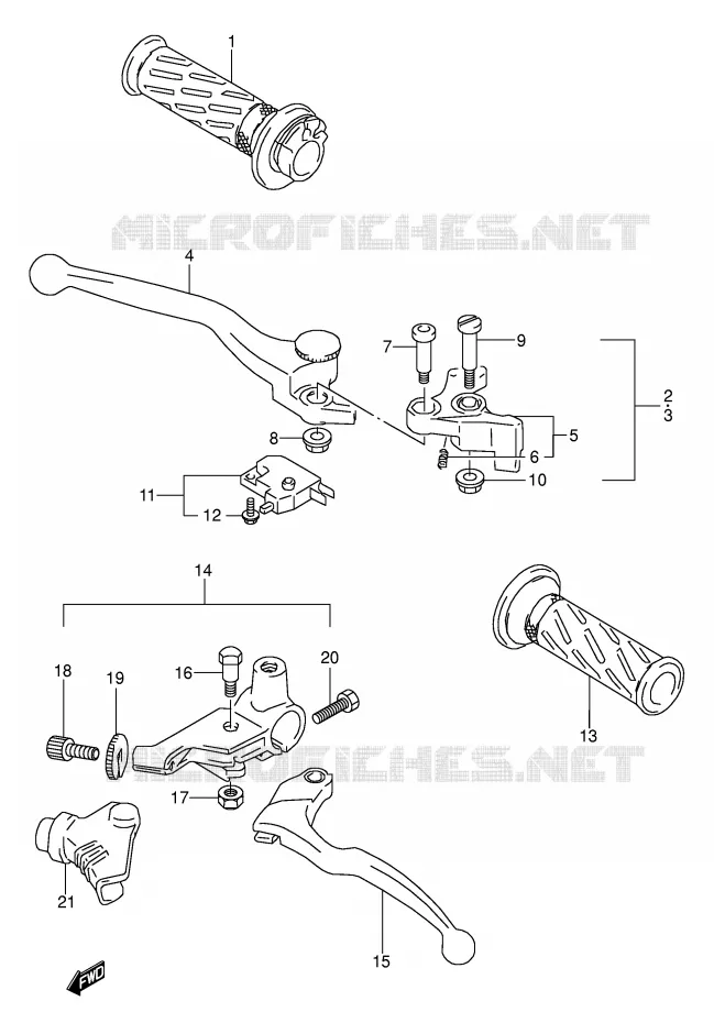 ENSEMBLE LEVIERS - POIGNEES (MODELE L/M/N/P/R/S/T) Suzuki MOTO 500 GS-E 1990  GS500EUL(E2)