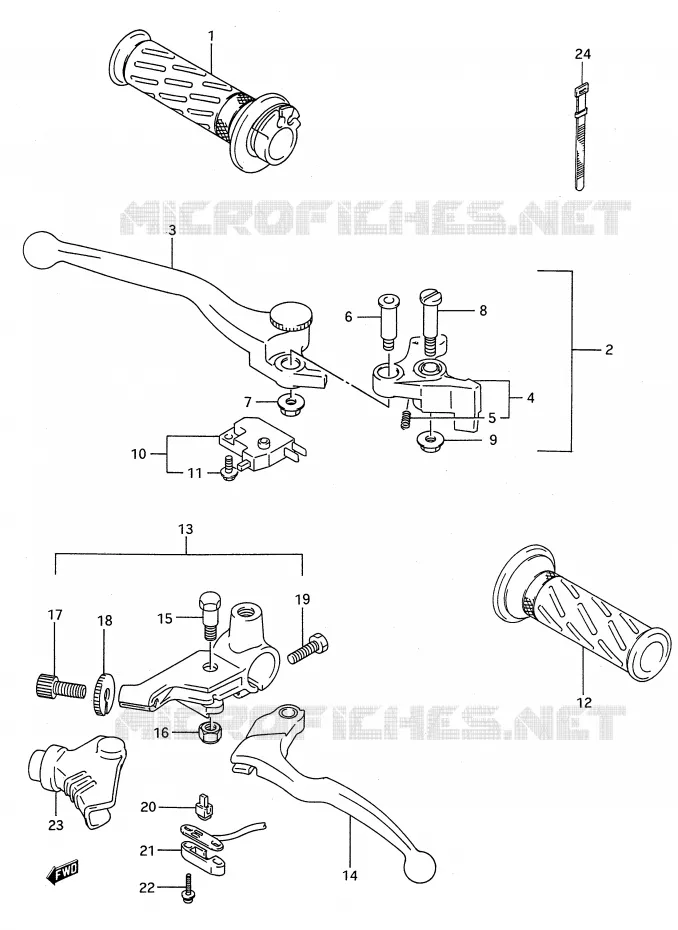 ENSEMBLE LEVIERS - POIGNEES (MODELE L/M/N/P/R/S/T) Suzuki MOTO 500 GS-E 1996  GS500EUT(E28)