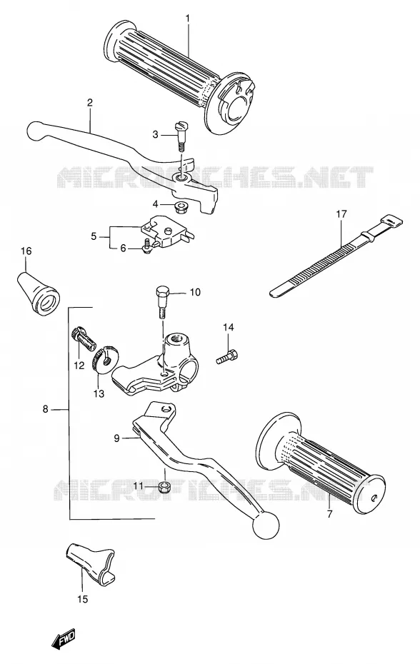 ENSEMBLE LEVIERS - POIGNEES (MODELE T/W/X) Suzuki MOTO 250 GN 2000  GN250Y(E2)
