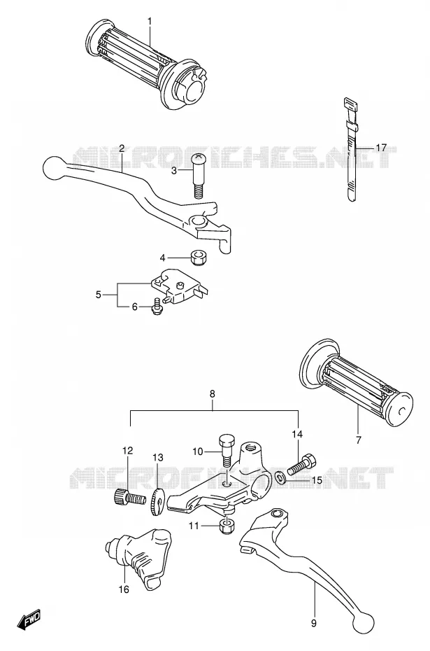 ENSEMBLE LEVIERS - POIGNEES (MODELE Y) Suzuki MOTO 250 GN 2000  GN250EY(E2)