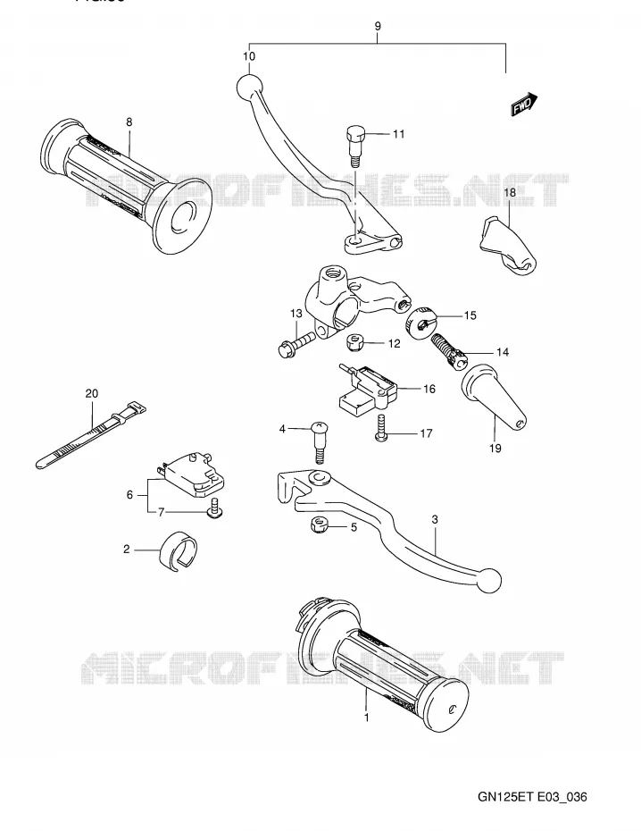 ENSEMBLE LEVIERS - POIGNEES Suzuki MOTO 125 GN 1996  GN125ET(E3)