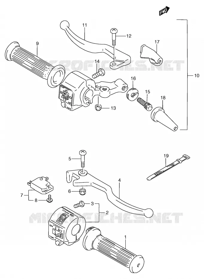 ENSEMBLE LEVIERS - POIGNEES Suzuki MOTO 125 GS 2000  GS125UY(E71)