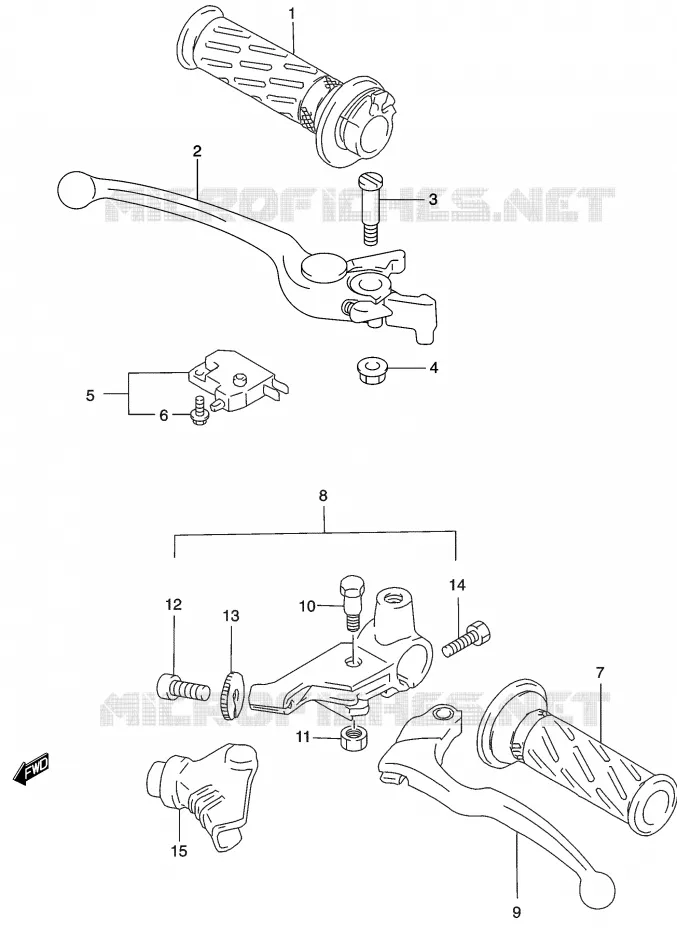 ENSEMBLE LEVIERS - POIGNEES Suzuki MOTO 500 GS-E 2003  GS500HUK3(P19)