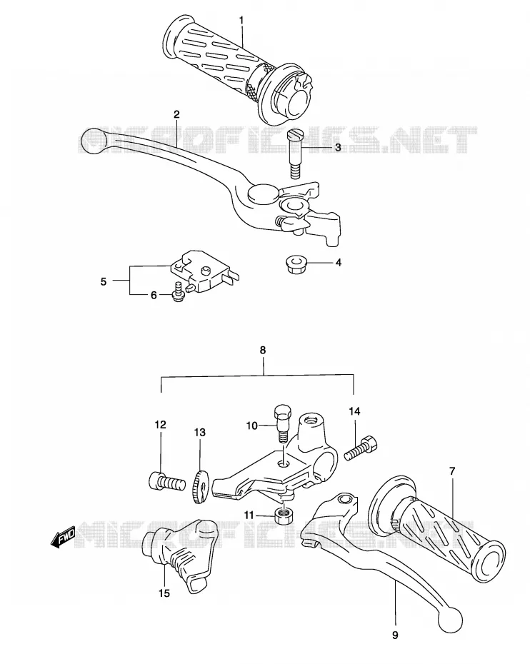 ENSEMBLE LEVIERS - POIGNEES Suzuki MOTO 500 GS-F 2004  GS500FUK4(P19)
