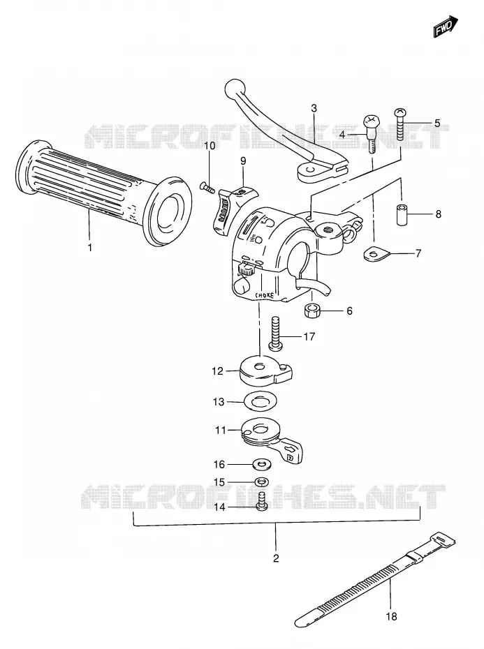 ENSEMBLE POIGNEE GAUCHE (E6, E9, E10, E24, E26) Suzuki SCOOTER 50 FZ 1999  FZ50X(E1)