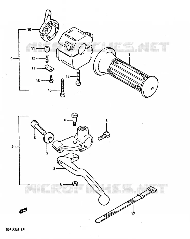 ENSEMBLE POIGNEE GAUCHE (MODELE J) Suzuki MOTO 450 GS-S 1984  GS450SE(E/F/G/H/J)