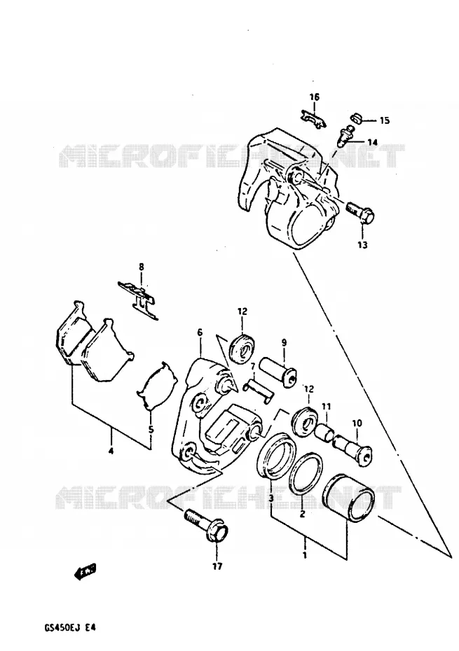 ETRIER DE FREIN AVANT (MODELE E/F/G/H, MODELE J E34, E75) Suzuki MOTO 450 GS-S 1987  GS450SH(E/F/G/H/J)