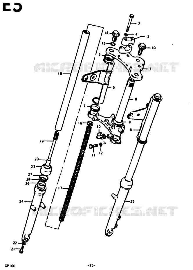 FOURCHE AVANT (E6, E13, E30) Suzuki MOTO 100 GP 1992  GP100UN(C/N)
