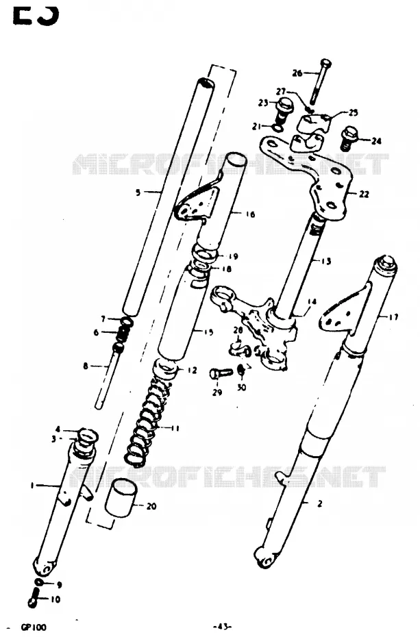 FOURCHE AVANT (E6) Suzuki MOTO 100 GP 1978  GP100C(C/N)