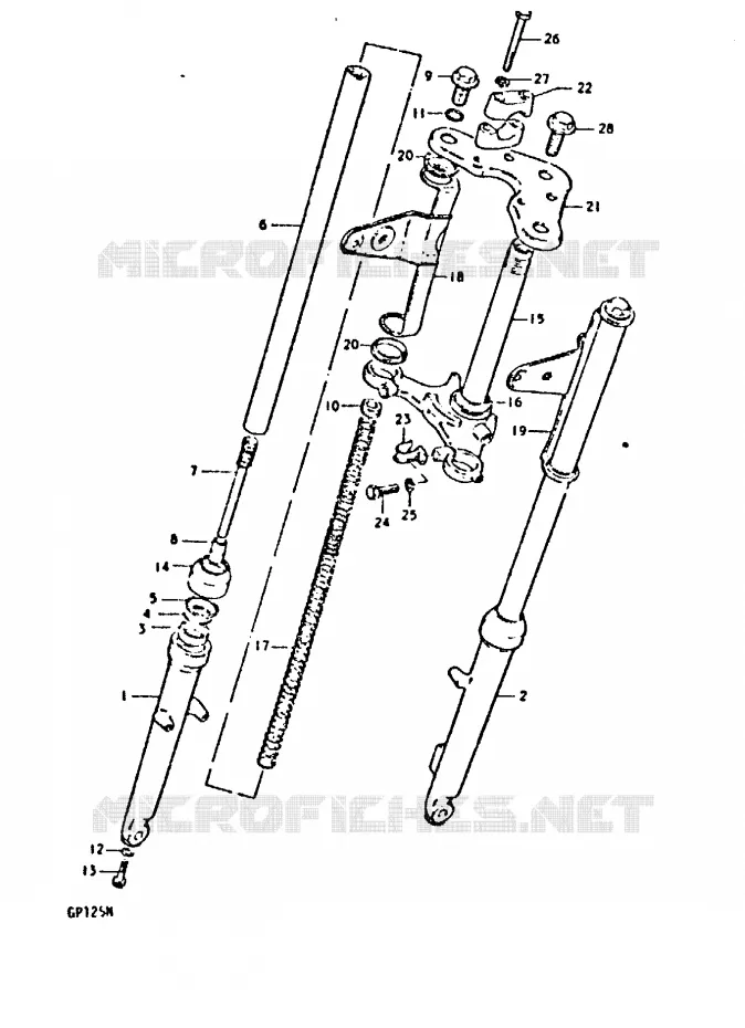 FOURCHE AVANT (GP125UC, GP125UN) Suzuki MOTO 125 GP 1992  GP125UN(C/N)