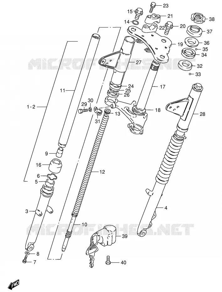 FOURCHE AVANT (GS125SR/ESR P37 '96.12~) Suzuki MOTO 125 GS 1990  GS125ESL(E1)
