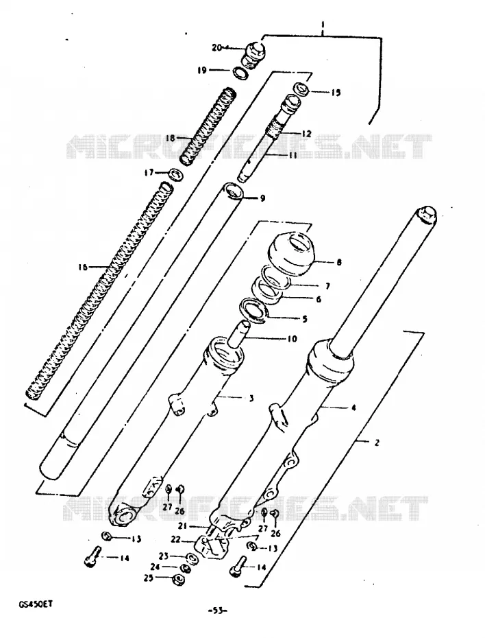FOURCHE AVANT (GS450ET.T) Suzuki MOTO 450 GS-E 1980  GS450ET(T)
