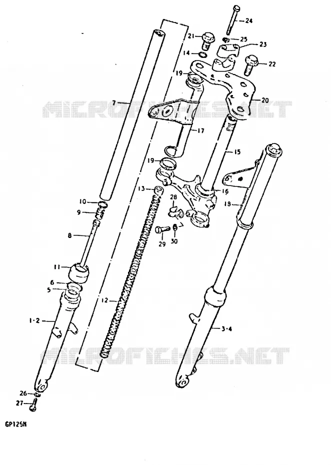 FOURCHE AVANT (KAYABA)(GP125N, GP125UN) Suzuki MOTO 125 GP 1992  GP125N(C/N)