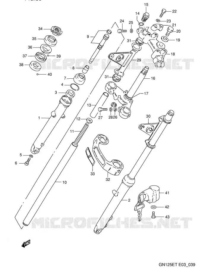FOURCHE AVANT (MODELE M/N/P/R/S) Suzuki MOTO 125 GN 1995  GN125ES(E3)