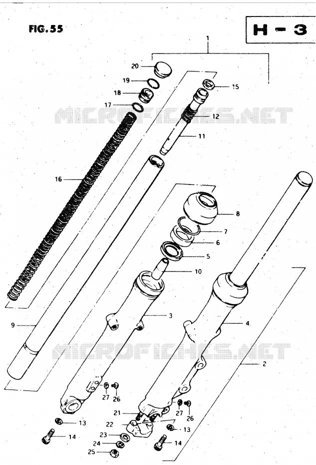 FOURCHE AVANT (MODELE Z) Suzuki MOTO 450 GS-L 1996  GS450LT(E2)